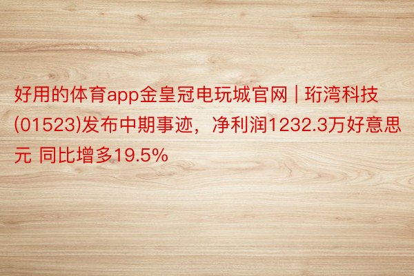 好用的体育app金皇冠电玩城官网 | 珩湾科技(01523)发布中期事迹，净利润1232.3万好意思元 同比增多19.5%