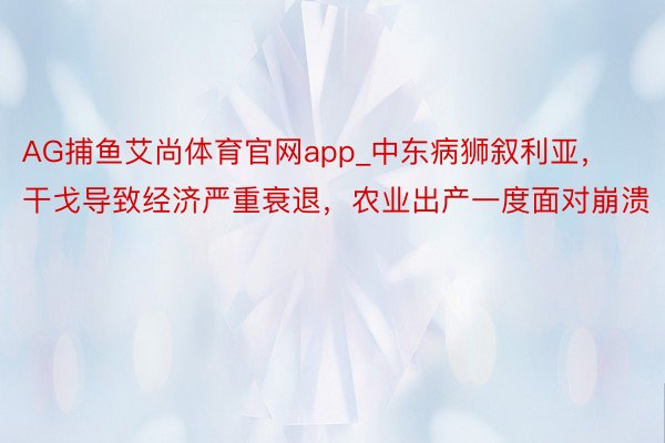 AG捕鱼艾尚体育官网app_中东病狮叙利亚，干戈导致经济严重衰退，农业出产一度面对崩溃