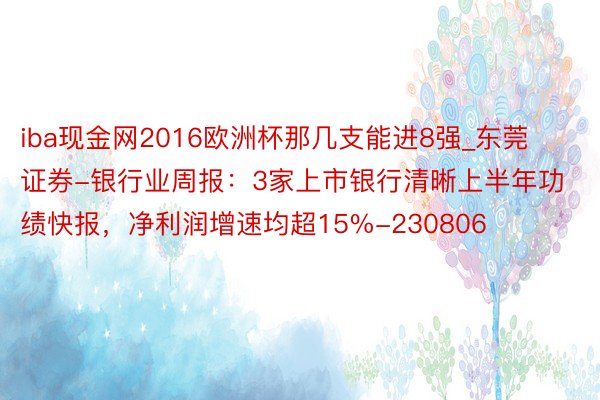 iba现金网2016欧洲杯那几支能进8强_东莞证券-银行业周报：3家上市银行清晰上半年功绩快报，净利润增速均超15%-230806