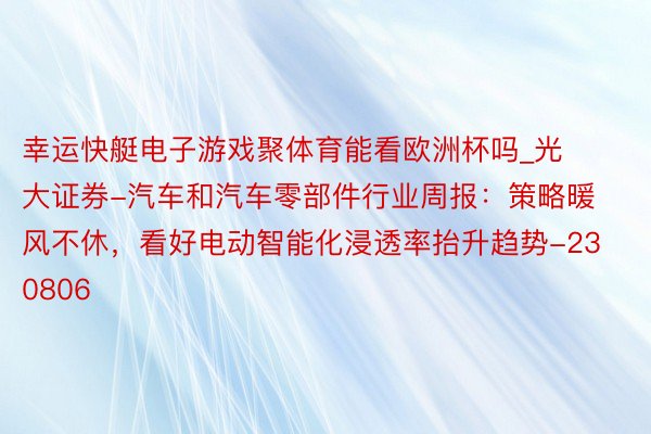 幸运快艇电子游戏聚体育能看欧洲杯吗_光大证券-汽车和汽车零部件行业周报：策略暖风不休，看好电动智能化浸透率抬升趋势-230806