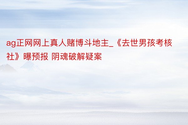 ag正网网上真人赌博斗地主_《去世男孩考核社》曝预报 阴魂破解疑案