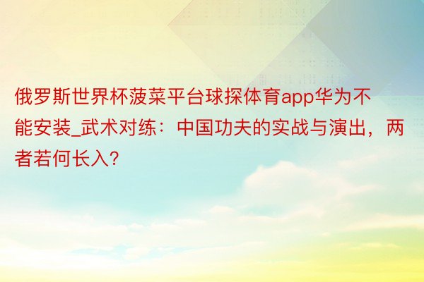 俄罗斯世界杯菠菜平台球探体育app华为不能安装_武术对练：中国功夫的实战与演出，两者若何长入？